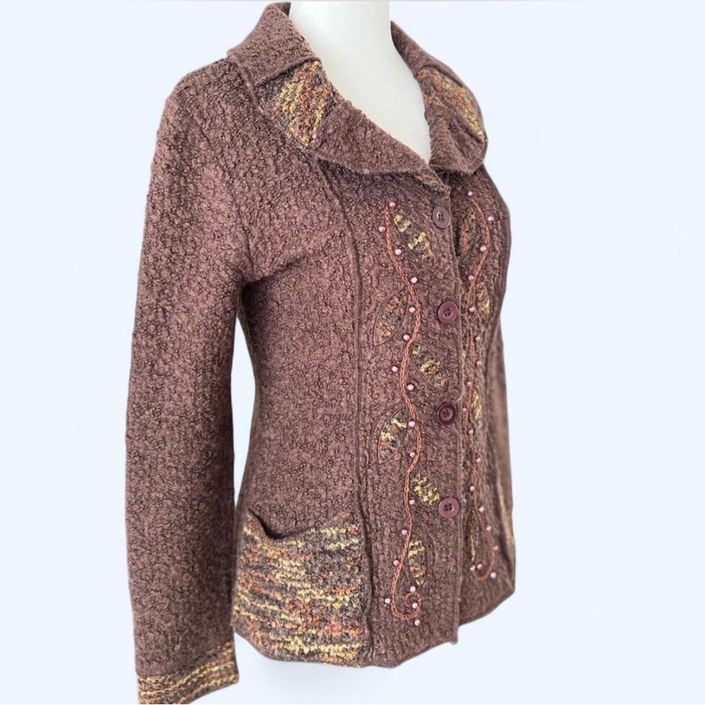 Vintage Brown Embroidered Beaded Boho Fairy Grunge Jacket Medium
